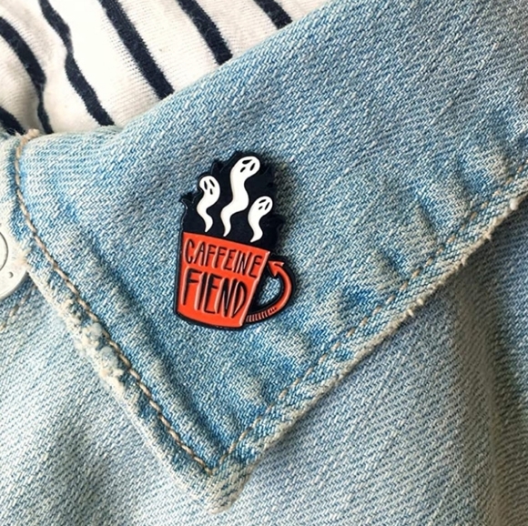NWT Cute Pin/ Brooch "Caffeine Fiend" - Picture 2 of 2